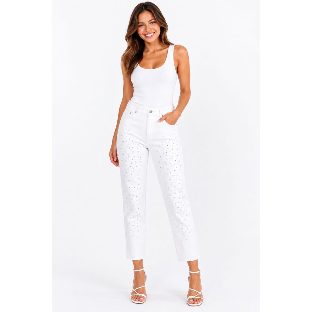 Chico's So Slimming White Embellished Ankle Jeans Size 0.5 (6)